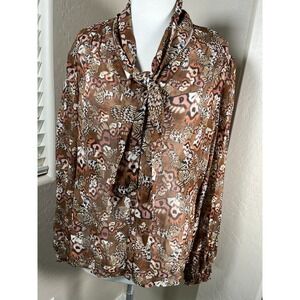 NWOT PAIGE Marcela Womens L Shirt Blouse 100% Silk Silk Butterfly Print Brown
